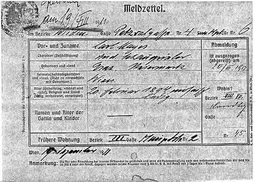 Carl Mayer registration Vienna