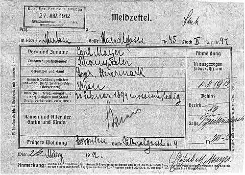 Carl Mayer registration Vienna